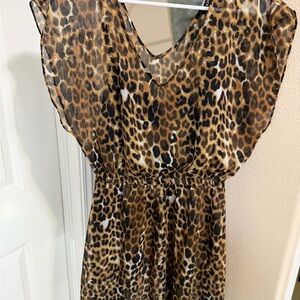 Express Leopard Print Slip Dress in Black & Brown